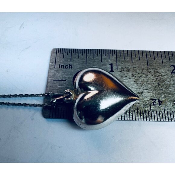 Estate 925 Sterling Silver Puffy Heart Pendant Necklace – Vintage Solid Charm - Picture 7 of 7